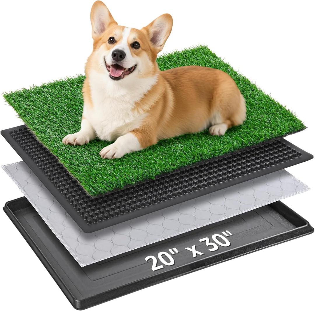 Portable Dog Grass Pad with Tray 20''x30'': Dog Litter Box with Artificial Grass Patch Bathroom Mat & Washable Pee Pad for Puppy Potty Training, Pet Loo Indoor Outdoor Use for Patio Balcony Apartment, 20"x30"potty System)
