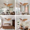 52"White Tropical Ceiling Fans, Flush Mount Palm Leaf Ceiling Fan no Light, Indoor Ceiling Fans without Light for Living Room Bedroom Kitchen Covered Gazebo, APP and Remote Control-Light Wood Grain