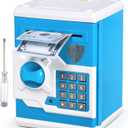 ATM Piggy Bank for Boys Girls, Vcertcpl Mini ATM Coin Bank Money Saving Box with Password, Kids Safe Money Jar for Adults with Auto Grab Bill Slot, Great Gift Toy Bank for Kids(Blue White)