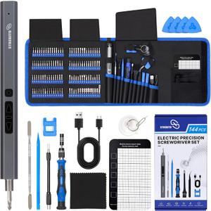 STREBITO Mini Electric Screwdriver, 144-Piece Electric Precision Screwdriver Set Small Power Screwdriver Cordless Rechargeable, Electronic Repair Tool Kit for PC, Computer, Laptop, Phone, RC Drone (Blue)