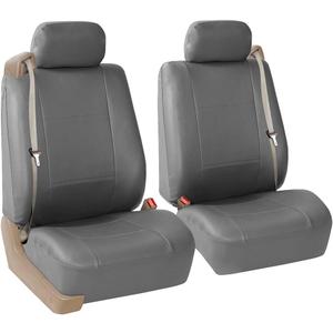 FH Group Car Seat Covers Front Set Faux Leather - Car Seat Covers for Low Back Seat with Removable Headrest, Universal Fit, Automotive Seat Covers, Airbag Compatible Car Seat Cover for SUV Solid Gray