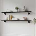 IEO Industrial Pipe Shelving Shelf,Pipe Wall Shelves Wood Shelf:Kitchen Shelves 48 Inches Wood Long Floating Shelves for Wall Farmhouse Pipe Book Shelves Black for Decor and Bar Shelving