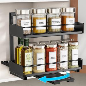 iSPECLE Spice Rack Organizer for Cabinet - 1 Pack Rotate Pull Out Spice Racks for Easy Access, Adjust Height to Fit 4 oz to 8 oz Spice Jars, Peel and Stick, 10.2" D for Inside Cabinet