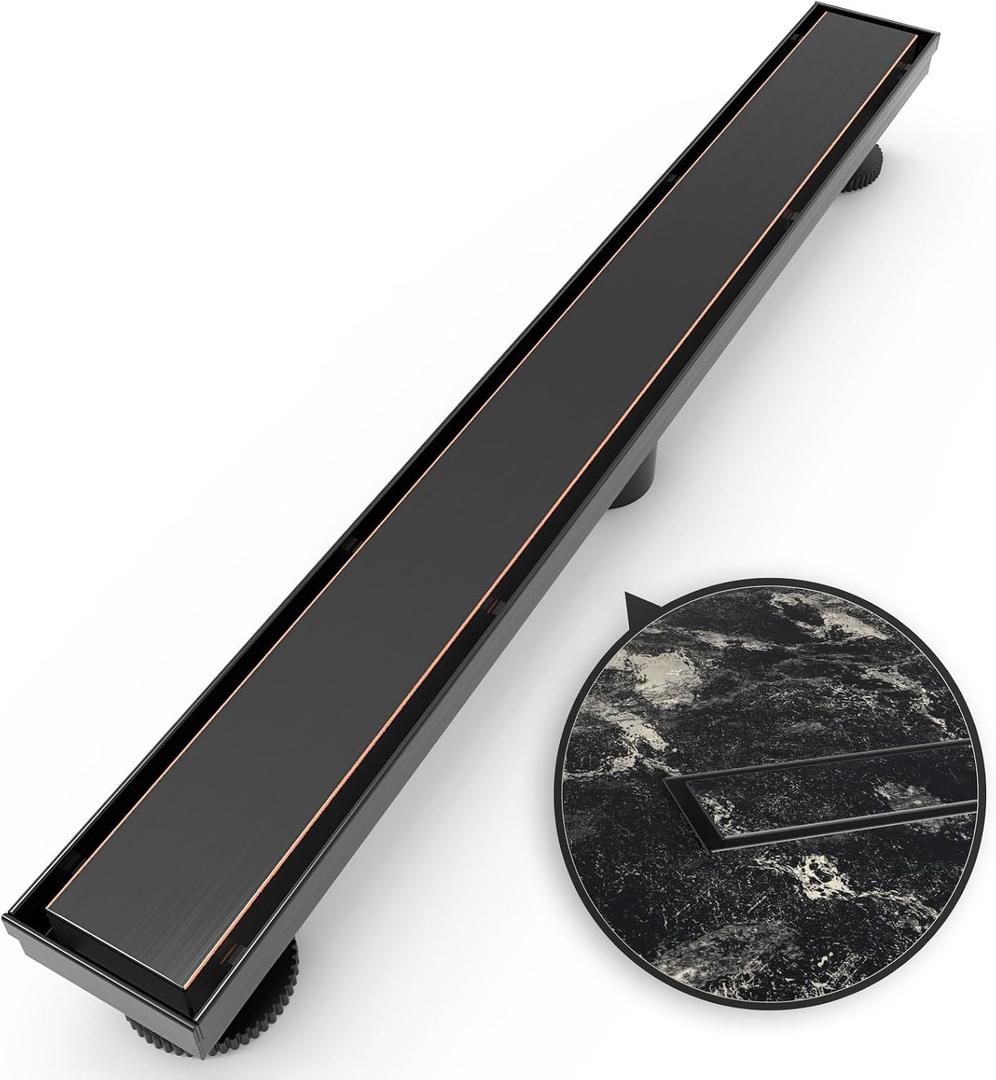 WEBANG 24 Inch Linear Shower Drain Rectangular Floor Drain with Accessories Reversible 2-in-1 Cover Tile Insert Grate Removable SUS304 Stainless Steel CUPC Certified Oil Rubbed Bronze