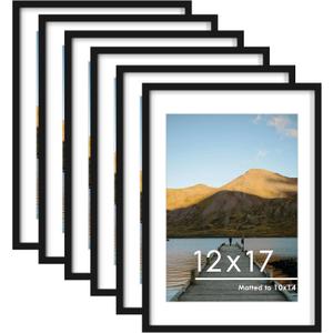 PEALSN 12x17 Picture Frame Set of 6, Display Pictures 10x14 with Mat or 12x17 without Mat for Wall Mounting or Table Top, Photo Frames Collage for Wall Decor, Black.