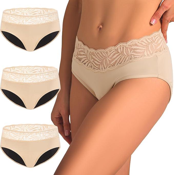 Battewa Full Cover Incontinence Underwear for Women Overnight Leakproof Adult Briefs Protective Underwear Pee Proof Reusable Panties for Bladder Leak 100ML (Beige M)