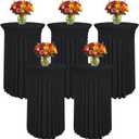 WJWHQ 5 Pack Round Spandex Cocktail Tablecloths with Skirt - Stretch Table Covers for High Top Bar, Wedding, Party, Banquet (Black, 32 x 43 Inch)