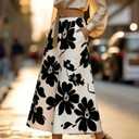 Women's Casual Skirts High Waisted A-Line Swing Skirts Vintage Floral Print Skirts (Black), L
