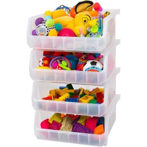 ReadySpace Extra Large Plastic Storage Bins, Stackable Organizer Containers for Closet Pantry Shelf Garage and Office Organization, Clear, 4 Pack