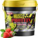 Muscle Protein Whey Powder [12 lbs/Pack of 1] Cold Filtered, 25g Pure Protein, 6.6g BCAAs (Packaging May Vary) (12LB, Strawberry)