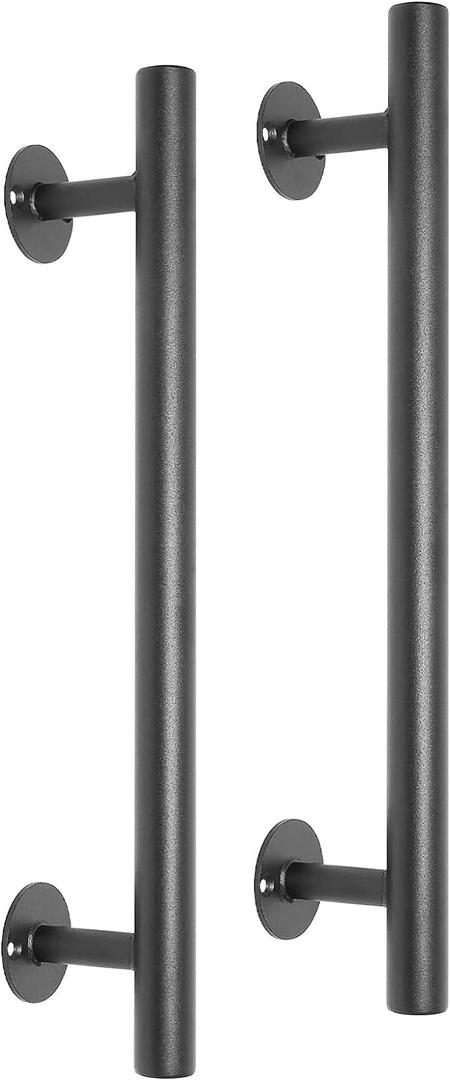 16'' Long Black Metal Door Pull Handles Pack of 2, Shed Door Handle, Outdoor Garage Fence Gate Handles, Modern Interior Cabinets Closet Furniture Pulls (1 inch diameter, 16 inch length)