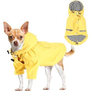 Waterproof Dog Raincoat Jacket with Hood Lightweight Adjustable Drawstring Dog Raincoat Poncho for Small Medium Puppy (Yellow, XS)