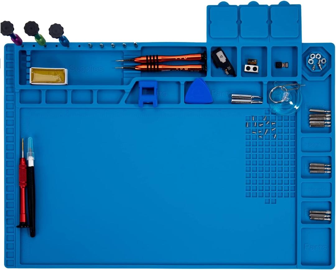 Premium Heat Resistant 932F Blue Magnetic Repair Work Mat Large Silicone Soldering Mat for Soldering, Electronics, Computer Cellphone Repair, BGA Soldering Gun Iron Workbench Protection