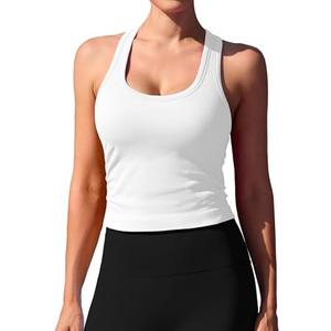 ATTRACO Cropped Workout Tops for Women Tight Side Ruched Tank Tops Built in Bra Athletic Yoga Gym Top, XL