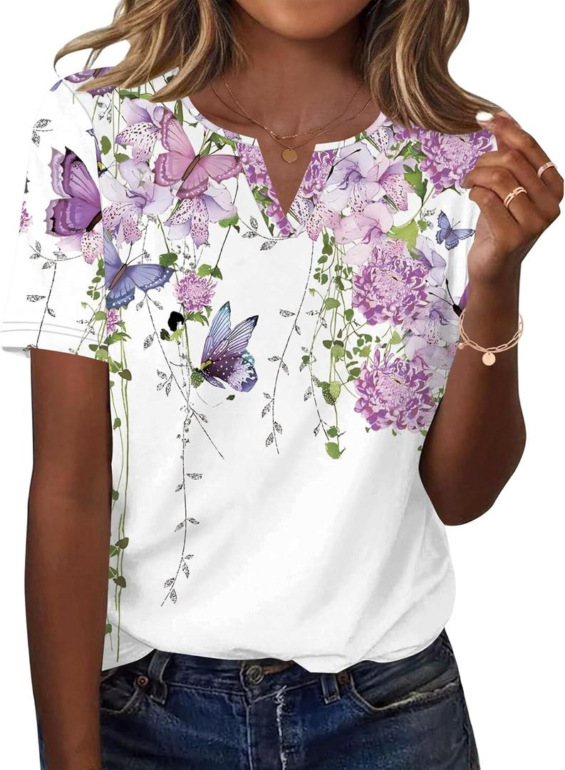 LOMON Womens Short Sleeve V Neck T Shirts Summer Tops Basic Tees Business Casual Blouses Trendy Fashion Clothes