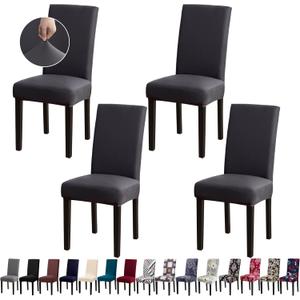 Chair Covers for Dining Room Set of 4, Dining Chair Covers, Kitchen Chair Covers, Stretch Removable Washable Dining Chair Slipcovers for Home, Hotel, Banquet, Dark Grey