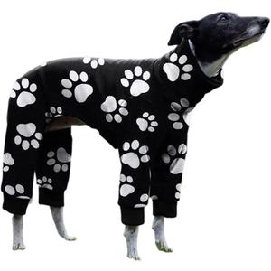 Cnkwei Dog Pajamas Medium Large Dog Paw Printed Greyhound Pajamas Jumpsuit Bodysuit (Black White)