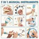 Lehoo Castle Kids Guitar Set, Dinosaur Guitar for Toddlers 1-3, Wooden Montessori Musical Instruments 7 in 1 with Ukulele/Tambourine/Maracas/Flute, Mini Band Set Birthday Gift for Boys Girls