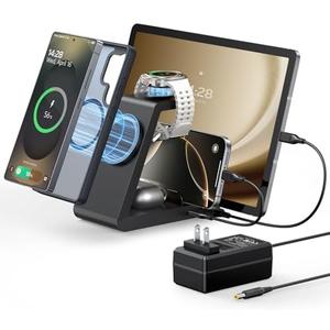 Magnetic Wireless Charger for Samsung, 5 in 1 Charging Station Compatible with MagSafe Samsung Charger for Galaxy S26/S25/Z Fold7/Flip7/Watch Ultra 8, Charger Dock Stand for All Galaxy Tab Series