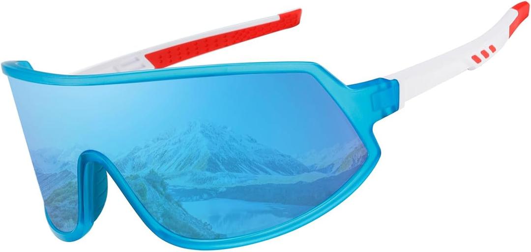 Sports Polarized Sunglasses for Men Women Cycling Driving Fishing Sunglasses UV Protection (Ice Blue/White)