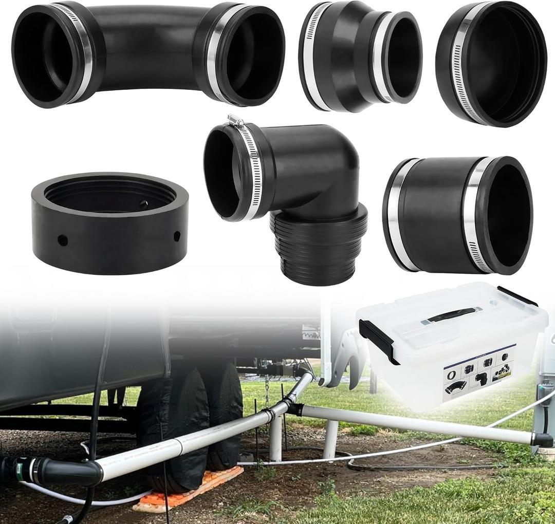 RV and Camper Sewer Waste Plumbing Connection System Kit with Slip Fit Coupling Adapter, for 3inch PVC Pipe RV Sewer Hose Fittings RV Sewer Adapter