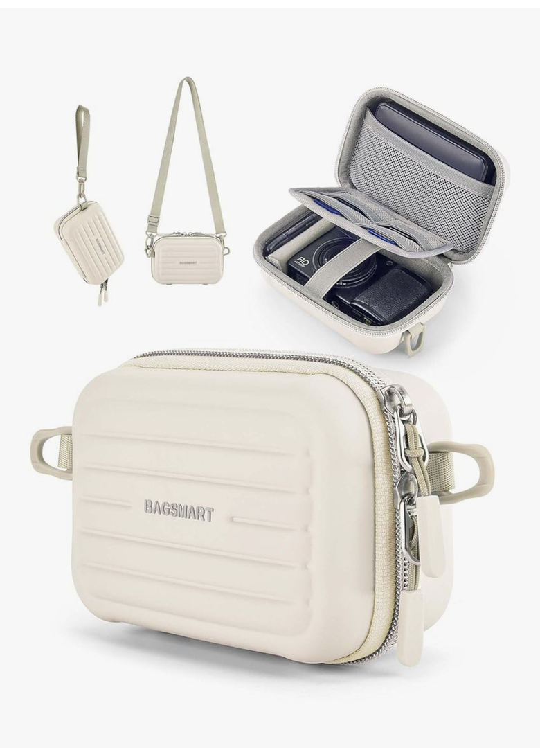 BAGSMART Digital Camera Case, Waterproof & Protective Small Camera Bag with 2 Carrying Ways, Lightweight Camera Sling Bag for Canon PowerShot ELPH 180/190 / Sony DSCW800/DSCW830 - Beige