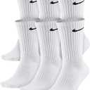 NIKE Performance Cushion Crew Socks with Bag (6 Pairs) (White, M)