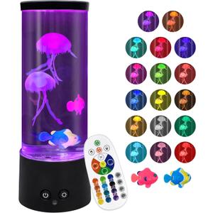 Jellyfish Lamp, Electric Jellyfish Lighting, Jelly Fish Tank Table Aquarium Lamp with 17 Colors, Floating Jelly Fish Night Light Present Decorations for Home, Office, Adult, Kids (Black)