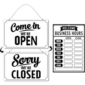 Open Closed Signs Business Hours Sign Set for Window Door Open Signs for Business Hour Closed Open Flip Sign Store Resturant Bar White