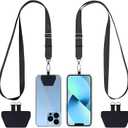 CACOE Phone Lanyard 2 Pcs Adjustable Neck Strap,4 Pcs Patches,Multifuctional Patch Polyester Phone Lanyards Compatible with Most Smartphones (Black+Black)