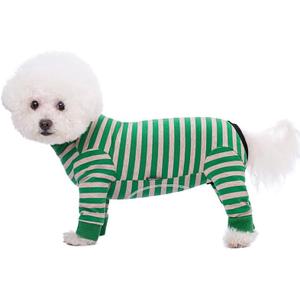 Dog Striped Recovery Suit, Puppy After Surgery Onesie for Female Male Dogs, Dogs Cats Long Sleeve Pajamas Bodysuit, Surgery Abdominal Wound Bandages Clothes, Dog Pant for Shedding Skin Disease Green (Small)