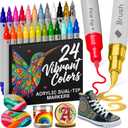ARTISTRO 24 Acrylic Paint Markers - Paint Pens for Drawing, Brush + Fine Tips - For Fabric, Rock, Glass, Wood, DIY, Eggs - Art & Craft Supplies for Adults, Teens, Kids - Easter Basket Stuffers