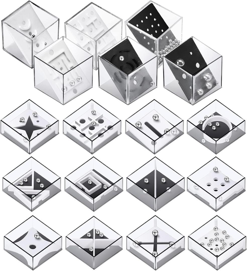 18 Pcs Mini Puzzle Box Balance IQ Maze Game Box Casual Intelligence Ball Maze Challenge Cube Brain Teaser Stocking Stuffers for Teens