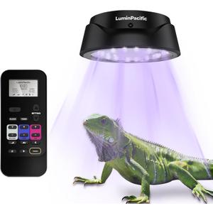 LED Reptiles Light with Remote, UVA UVB FR Lamp for Rainforest & Desert Reptiles, Ferguson Zones 1-4, Timer Switch, 10 Dimmable, for Bearded Dragon, Turtle, Frog, Snake, Plant (1 Pack)