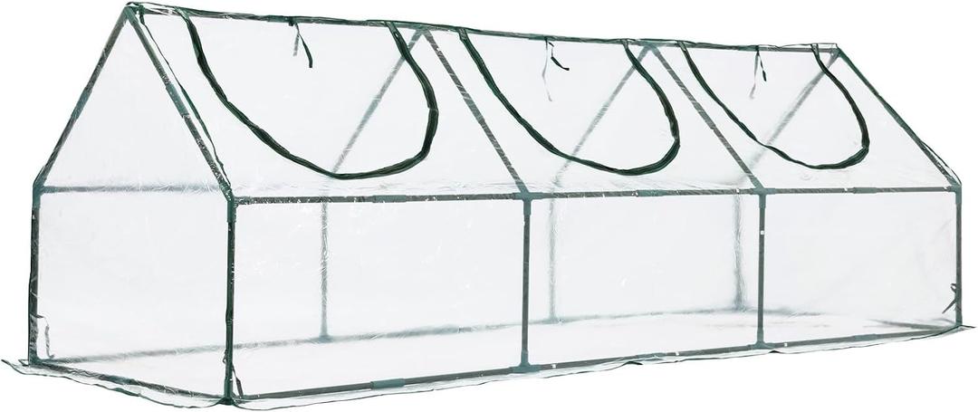 BPS 9x3x3 ft Mini Greenhouse with Transparent PVC Cover UV-Protected Roll-Up Zipper Doors, Ideal for Indoor or Outdoor Use on Raised Garden Beds