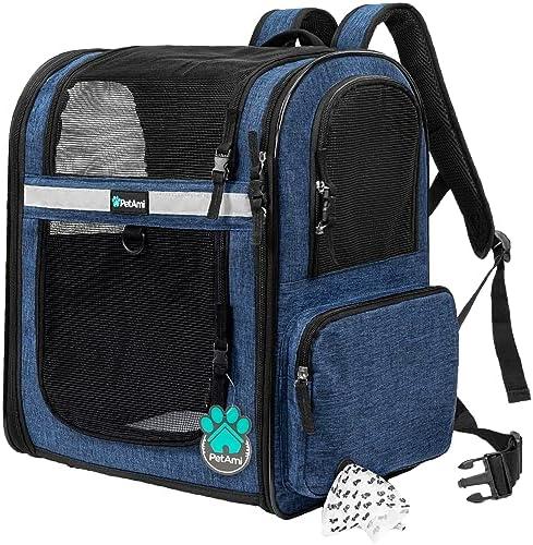 PetAmi Dog Backpack Carrier for Small Large Cat, Pet, Puppies, Ventilated Pet Hiking Backpack Travel Bag, Airline Approved Cat Backpack Carrier, Safety Back Support, Camping Biking, Max 18 lbs, Navy