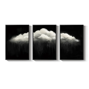 Large Framed Dark Moody Wall Art for Living Room, 3 Piece Academia Goth Canvas Prints Artwork for Walls, Black and White Rainy Cloud Surreal Pictures for Bedroom Wall Decor - Total Size 30x60 Inch