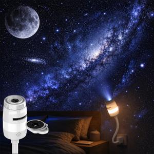 Galaxy Star Night Light Projector, 2-in-1 USB Multicolor LED Night Light, with 13 Projector Films, Portable 360 Adustable Brightness Control for Kids Adults Bedroom Home Ceiling Car Decor Gift