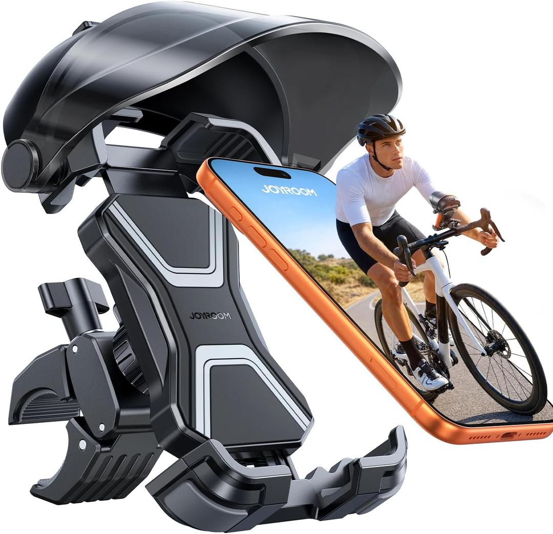 JOYROOM Bike Phone Holder Mount [Avoid Glare][Full Silicone Protection] Phone Mount for Scooter Ebike Bicycle Handlebar Cell Phone Clamp for iPhone 17 16 15 Pro Max S26, More 4.7-7" Phones