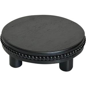 Farmhouse Beaded Wood Tray Risers for Display, 7.6 Wooden Decorative Tray for Kitchen Home Decor, Display Pedestal Stand for Countertop, Black Round Wood Riser for Soap Dish