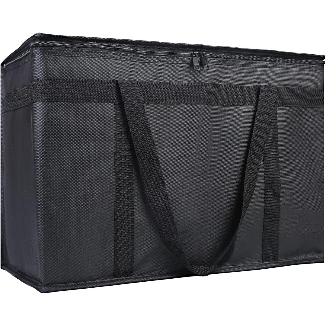Bodaon 1-Pack Insulated Food Delivery Bag, XX-Large Reusable Grocery Shopping Bag, Frozen Food Cold, Cooler Bags with Zippered Top, Black