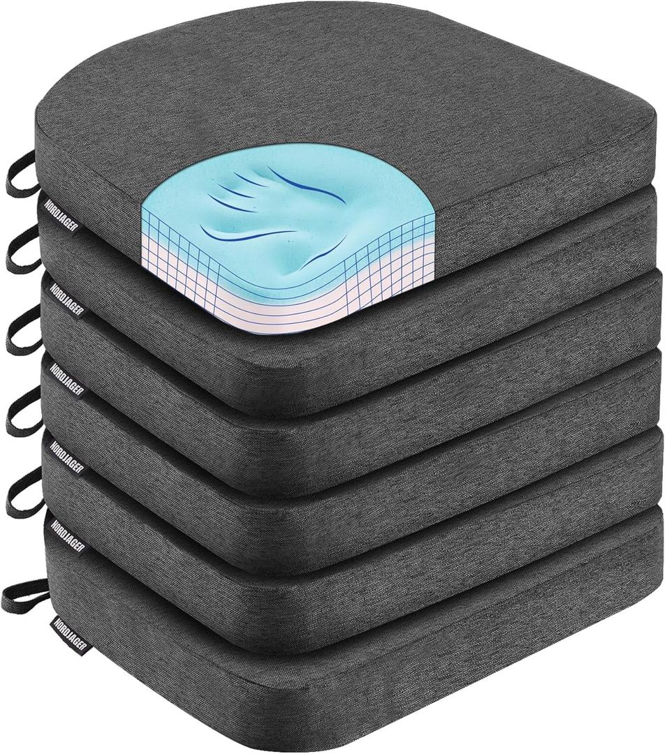 Dining Chair Cushions Set of 6 Memory Foam Chair Cushion, Comfortable Dining Chair Pad Removable Slip Resistant Kitchen Chair Seat Cushion (6 Piece, Dark Grey) (6 Count (Pack of 1))