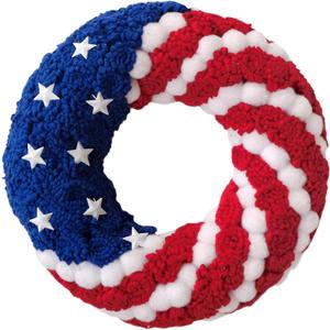 Patriotic Stripe Stars Felt Fabric Wreath for Front Door, Independence Red White Blue Wreath for Indoor Outdoor, Felt Flower Home Decoration