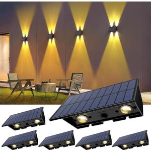 Solar Fence Lights,6Pack Warm White Up & Down Solar Wall Lights Waterproof 100 Lumens Dusk to Dawn Solar Powered Fence Light for Yard Garden Garage Pools House Deck Porch