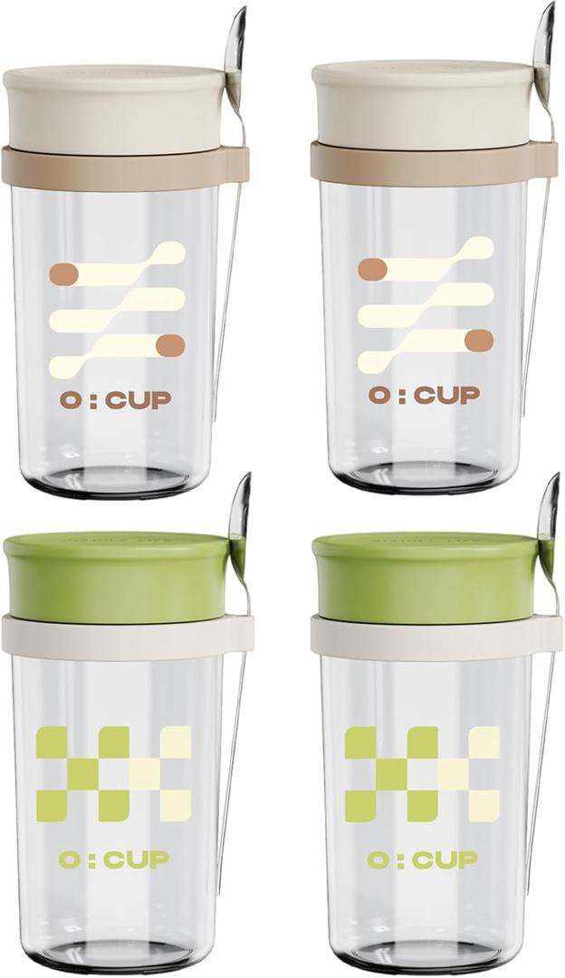 4 Pack Overnight Oats Jars,17oz Glass Canning Mason Jars with Airtight Lid and Spoon,Reusable Leakproof Overnight Oats Containers for Chia Pudding,Cereal,Fruit,Milk,Salad,Yogurt Meal Prep(Green White)