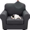 XINEAGE 2025 New 2 Pieces Chair Covers with Arms Super Stretch Chair Slipcover for Living Room Pet Dog Universal Slip Cover Anti Slip Armchair Furniture Protector (Dark Gray), 31"-46"(1 Cushion)