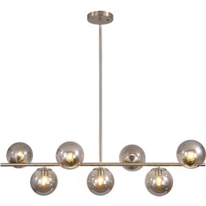 KCO Lighting Mid Century Modern 7-Light Silver Chandelier Brushed Nickel Kitchen Island Pendant Lighting Smoke Gray Glass Globe Hanging Ceiling Pendant Adjustable Round Ball Foyer Chandelier