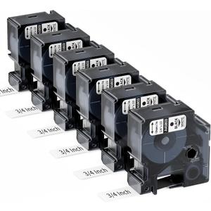 6-Pack Compatible Dymo D1 Label Tape 19mm 45803 45803s S0720830 Label Maker Refills, Black on White, 3/4 Inch x 23 Ft(7m), for Dymo LabelManager 360D 420P 450D 500TS 450 Duo Label Maker