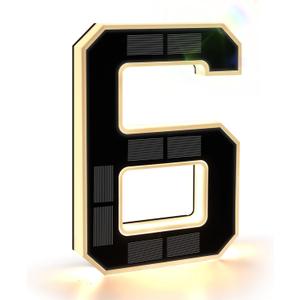 ISUNMEA 9 Inch Solar Lighted House Numbers for Outside, Light Up Waterproof LED Address Numbers Signs for Houses, Large Personalized Illuminated Exterior Modern House Numbers Light (6-Black, 9IN)