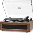 Turntable Built-in Four Speakers Vintage Vinyl Record Players HiFi Belt Drive System with Phono Preamp ATN-3600L MM Cartridge BT Wireless Aux-in RCA Line Out Auto Off Mahogany Brown Nostalgic
